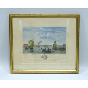 Engraving Representing The Port Of Boulogne Signed Yves Le Gouaz After Nicolas Ozanne