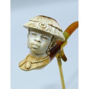 Meerschaum Pipe Representing A West African Man With His Traditional Headdress