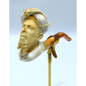 Double Wax Meerschaum Cigarette Holder Depicting A Bearded Sultan