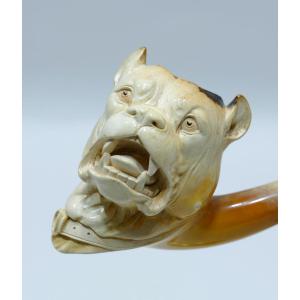 Meerschaum Pipe Representing An American Bulldog