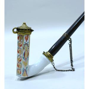 Porcelain Pipe With Polychrome Flower Decoration Dating From The 19th Century