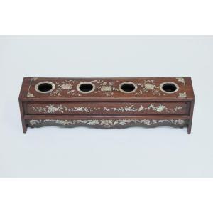 Opium Bowls Rest In Rosewood And Mother Of Pearl Datable From The 19th Century.