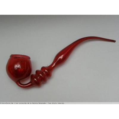 Pipe In Red Glass Monobloc Around 1780