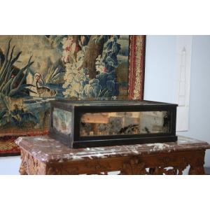 Large Blackened Wooden Base And Mercury Mirror.