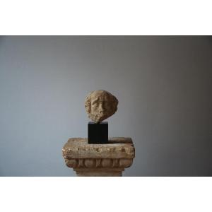 Carved Stone Head, XVth Century.