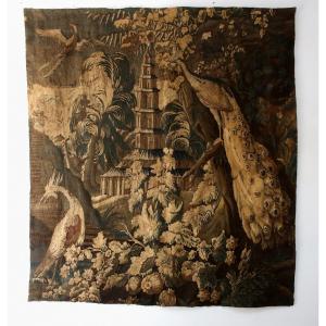 Aubusson Tapestry "exotic Landscape With Peacock" 18th Century.