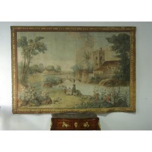 Painted Canvas, In Imitation Of A Tapestry, Work From The 19th Century
