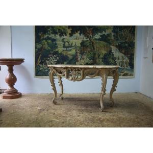 Large Console In Carved And Cream-colored Basswood From The Louis XV Period