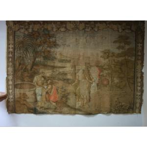 Large Painted Canvas From The 18th Century, "stop Of A Caravan At A Well"