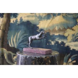 Greyhound In Bronze On Porphyry Base, 18th Century