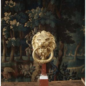 Gilt Bronze Knocker With Lion's Head, Work From The 20th C.