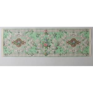 Strip Of 19th Century Birds And Flowers Wallpaper - “fine Green And Gray”