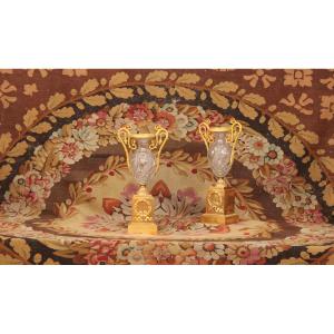 Pair Of Crystal Vases Mounted On A Gilt Bronze Base, 19th Century.