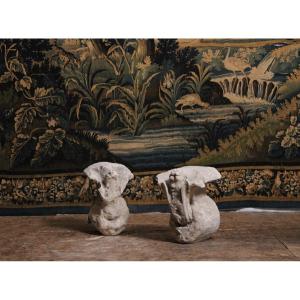 Pair Of Architectural Elements With Plant Motif, Garden Ornaments