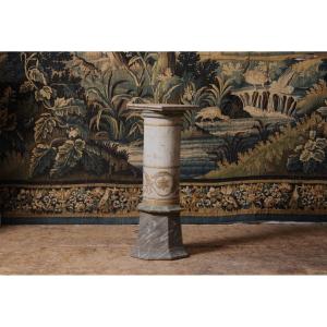 Wooden Column Painted In Imitation Of Marble, 19th Century.