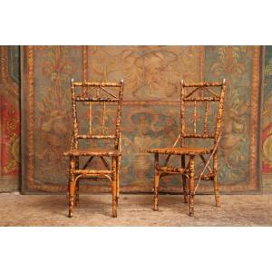  Pair Of Bamboo And Rattan Chairs In The Style Of Maison Perret & Vibert, Late 19th Century 