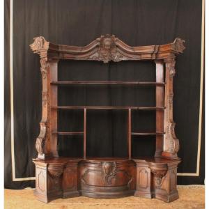 Important Oak Bookcase (1/2) , Louis XV, Reused From The 18th Century 