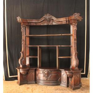 Important Oak Bookcase (2/2), Louis XV, Reused From The 18th Century 