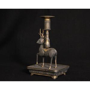  Filigree Zoomorphic Candlestick, 19th Century