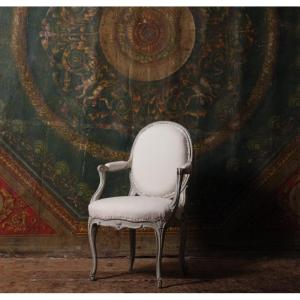 Carved And Painted Beech Armchair, Stamped Tilliard, 18th Century, Circa 1770