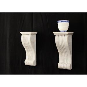 Pair Of Wall-mounted Marble Consoles, 20th Century