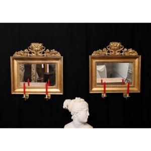  Pair Of Giltwood Candelabra Mirrors, Sweden, 19th Century, Circa 1830