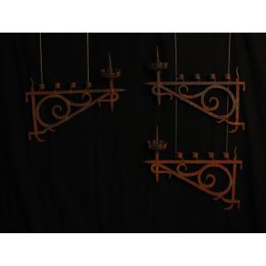 Set Of Three Wall Sconces With Candlestick Arms, 20th Century