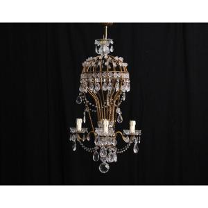 Hot Air Balloon Chandelier, Gilt Bronze And Crystal Drops, 20th Century