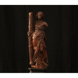  Wooden Sculpture Of An Angel Carrying The Passion Column, 16th Century