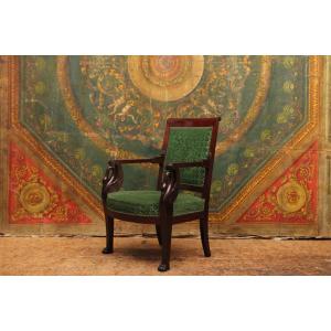 Mahogany Armchair With Swans, Empire Period, Circa 1810