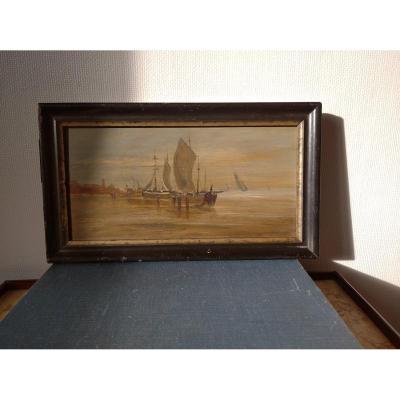 Marine, Huile Sur Panneau De La Fin Du XIXeme Siècle.