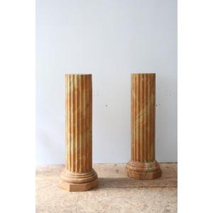 Pair Of Stucco Column Sheaths Painted In Imitation Of Faux Marble.