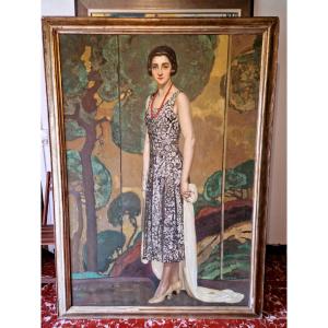 Aubry Emile ( 1880-1964 ) " Full- Length Portrait Of An Elegant Woman"
