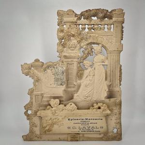 Advertising Display In Stamped Cardboard Early 20th Century 1914 Old Grocery Haberdashery Advertisement