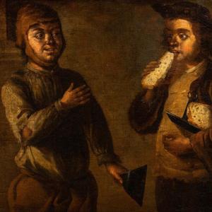 Painting Sharing Bread, Oil On Canvas Italian School 18th 18th