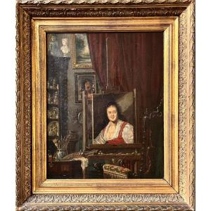 The Painter's Workshop, Oil On Canvas 19th Century Baroque Interior Scene 17th Century Hals