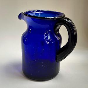 Large Normandy Blue Blown Glass Pitcher (?) 18th Century - 19th Century Jug Popular Art 19th