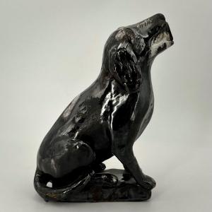 Aquamanile Dog In Glazed Earthenware Dated 1854 Folk Art 19th Century Ewer 19th
