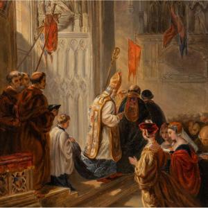 Mass Scene, Large Oil On Canvas, Mid-19th Century, 19th Century Church Interior