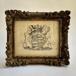 Bookplate Of Barthélémy Le Cordier De Bigars In A 17th Century Carved Wooden Frame