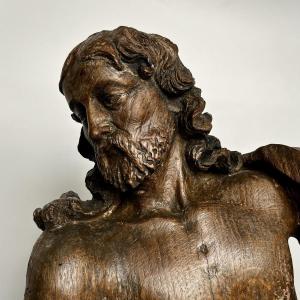Saint John The Baptist, Important 17th Century Sculpture In Carved Wood, 17th Century Statue, High Period