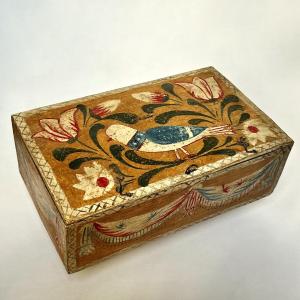 Painted Wooden Money Box, Norman Folk Art From The 19th Century Normandy 19th