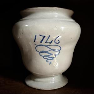 Pharmacy Pot Or Vase Dated 1746 In Castelli Earthenware Italy 18th Century Albarello 18th