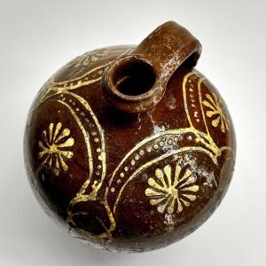 Glazed Earthenware Jug With Floral Decoration – Val De Saône, Early 19th Century, Folk Art