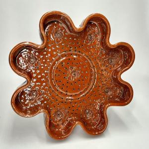 Large Glazed Earthenware Cheese Mold From The 19th Century - Ligron, Sarthe - 19th Century Folk Art
