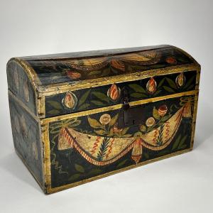 Norman Painted Wooden Wedding Chest - 19th Century Folk Art, Painted Trunk
