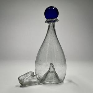 Blown Glass Birdbath With Blue Ball - Folk Art, Late 18th - 19th Century 