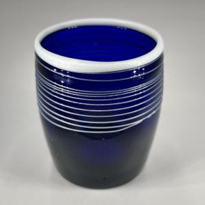 Cobalt Blue Glass Goblet Decorated With A White Band, Folk Art, Late 18th - Early 19th Century