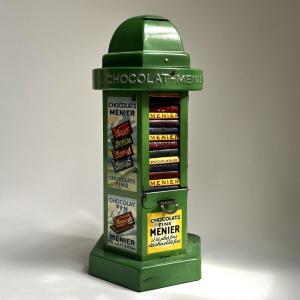 Menier Chocolate Kiosk In Lithographed Tin, Complete With Its Original Chocolate Bars