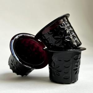 Three Small Blown Glass Candle Holders, Tinted Manganese, Late 18th - Early 19th Century